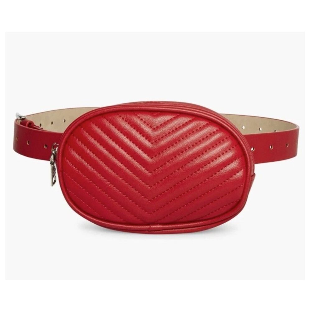 Steve Madden Womens Chevron Quilted Belt Bag Waist Purse Pack Red, Small